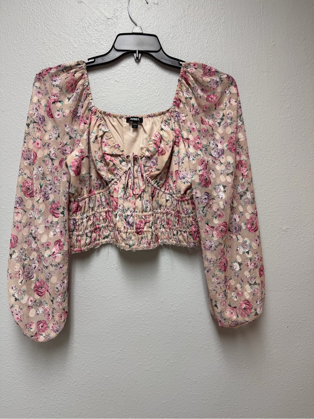 Express Pink Floral Smocked Crop Top